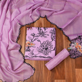 Organza Purple Unstitched Suit